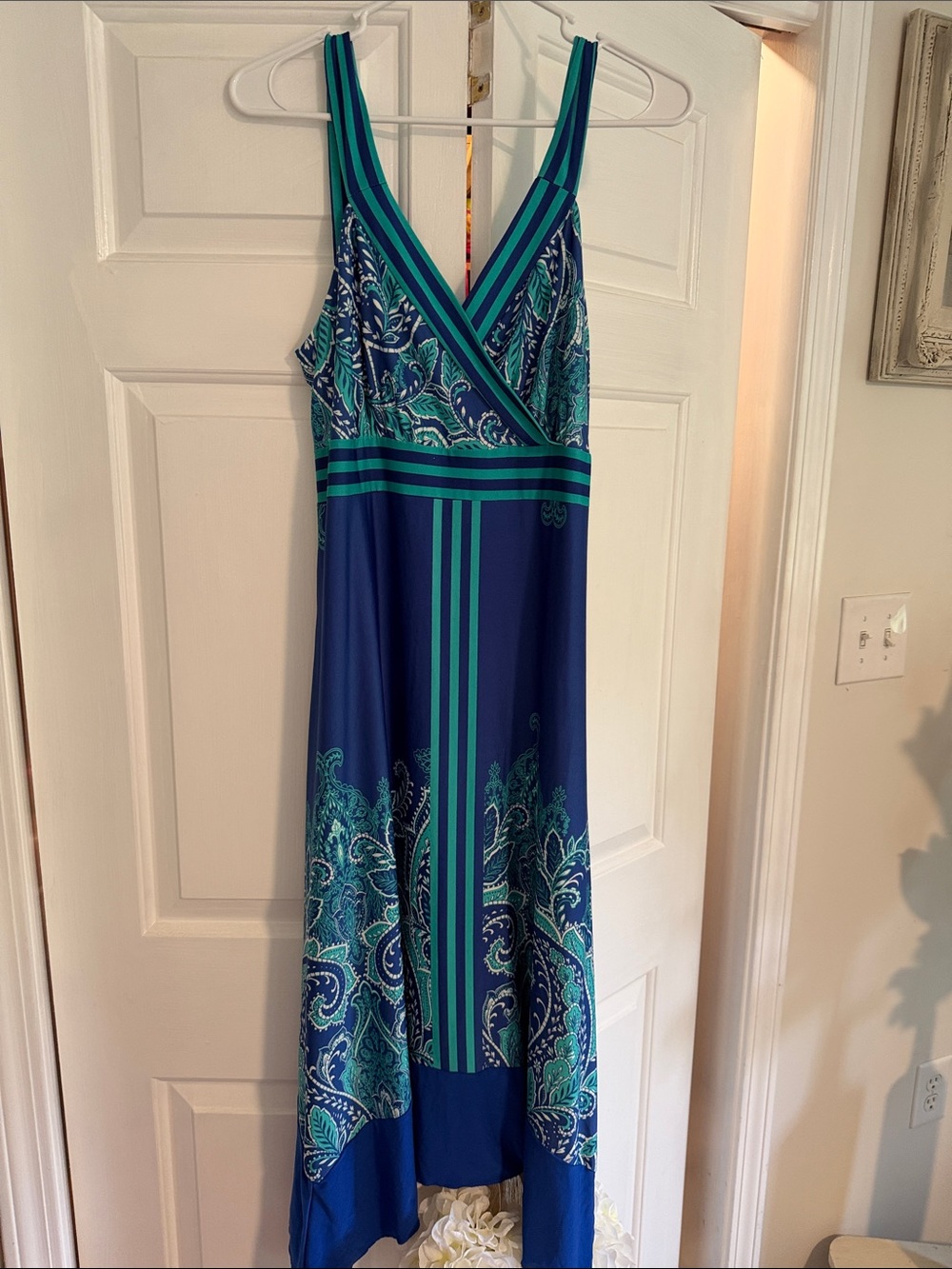 PerSeption Concept Navy & Teal Paisley V-Neck Maxi Dress